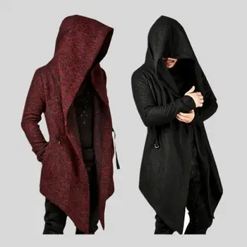 

Men's Fashion Casual Solid Color Long-sleeved Hooded Windbreaker Irregular Hem Cardigan Coat