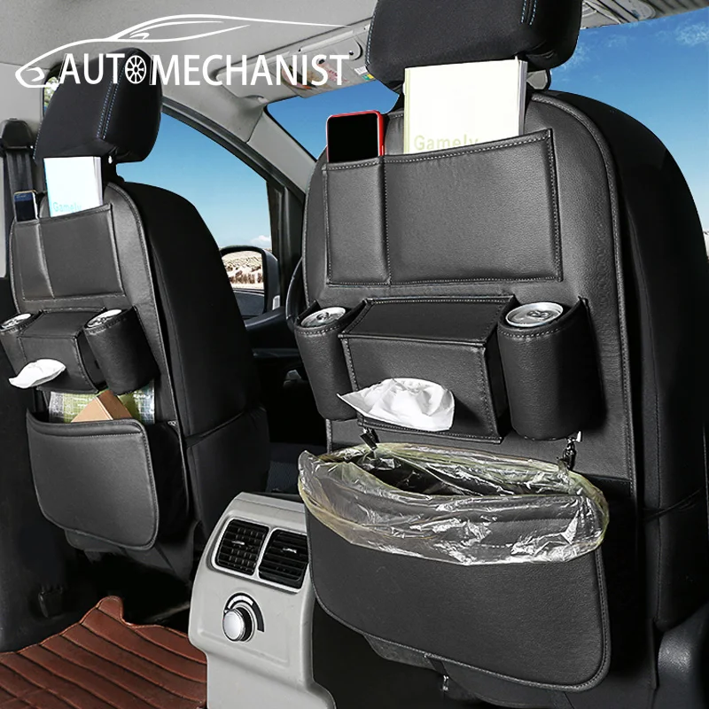 Car Seat Back Organizer Pu Leather Seat Back Bag For Car Storage Pockets Anti Kick Mats Multi-Pocket Auto Stowing Tidying