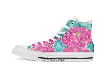 

Sacred Lotus – Magenta Blossom with Turquoise Wash Custom Casual High Top lace-up Canvas shoes sneakers Drop shipping