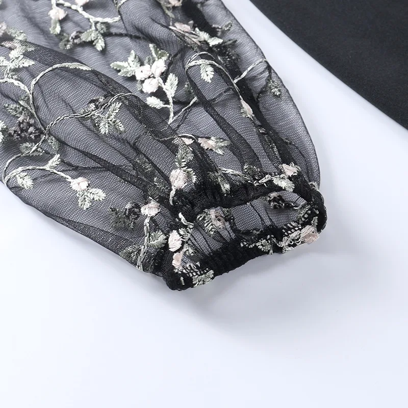 Ball Black Dress For Women Lace Translucent Sleeve See Through Patchwork Tunics Female Elegant Prom Party Formal Attire Ball Black Dress For Women Lace Translucent Sleeve See Through Patchwork Tunics Female Elegant Prom Party Formal Attire