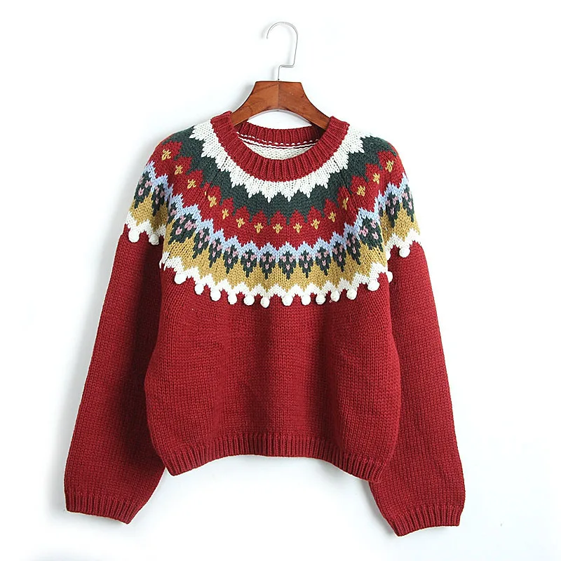

Spring, autumn winter new set knitted Sen system retro red round-neck sweater thickened sweater women's natural Pullovers