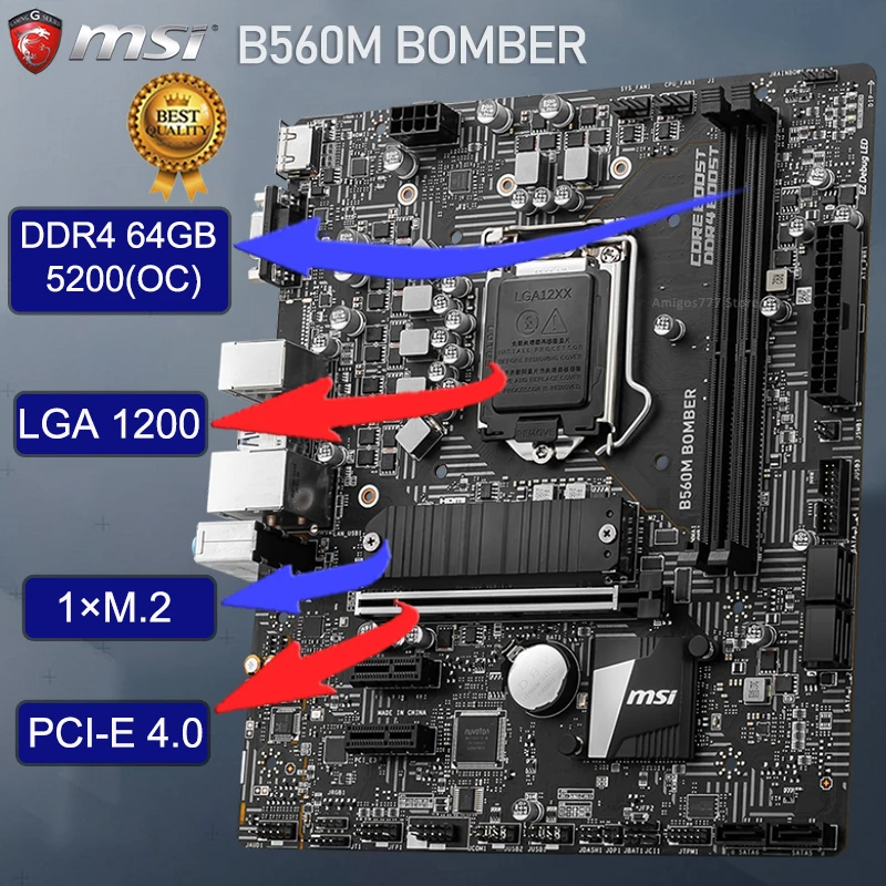 MSI LGA 1200 B560M BOMBER B560 Motherboard PCI E 4.0 DDR4 64GB 5200(OC) SATA III M.2 Intel 11TH