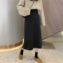 Новинка, кашемировая длинная юбка, высокая талия, шерстяная юбка, Женский консервативный стиль, сплошной цвет, свободные юбки
