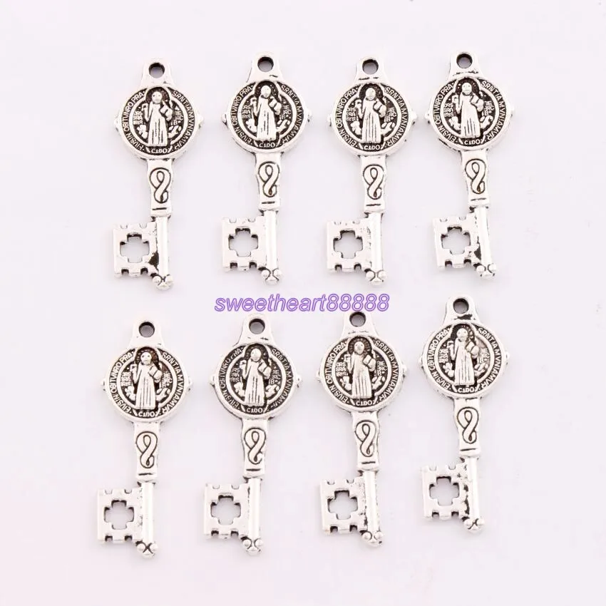 100pcs 12.5x32.7mm Zinc Alloy Saint Benedict Medal Cross Key Charms Pendants Jewelry DIY L1640