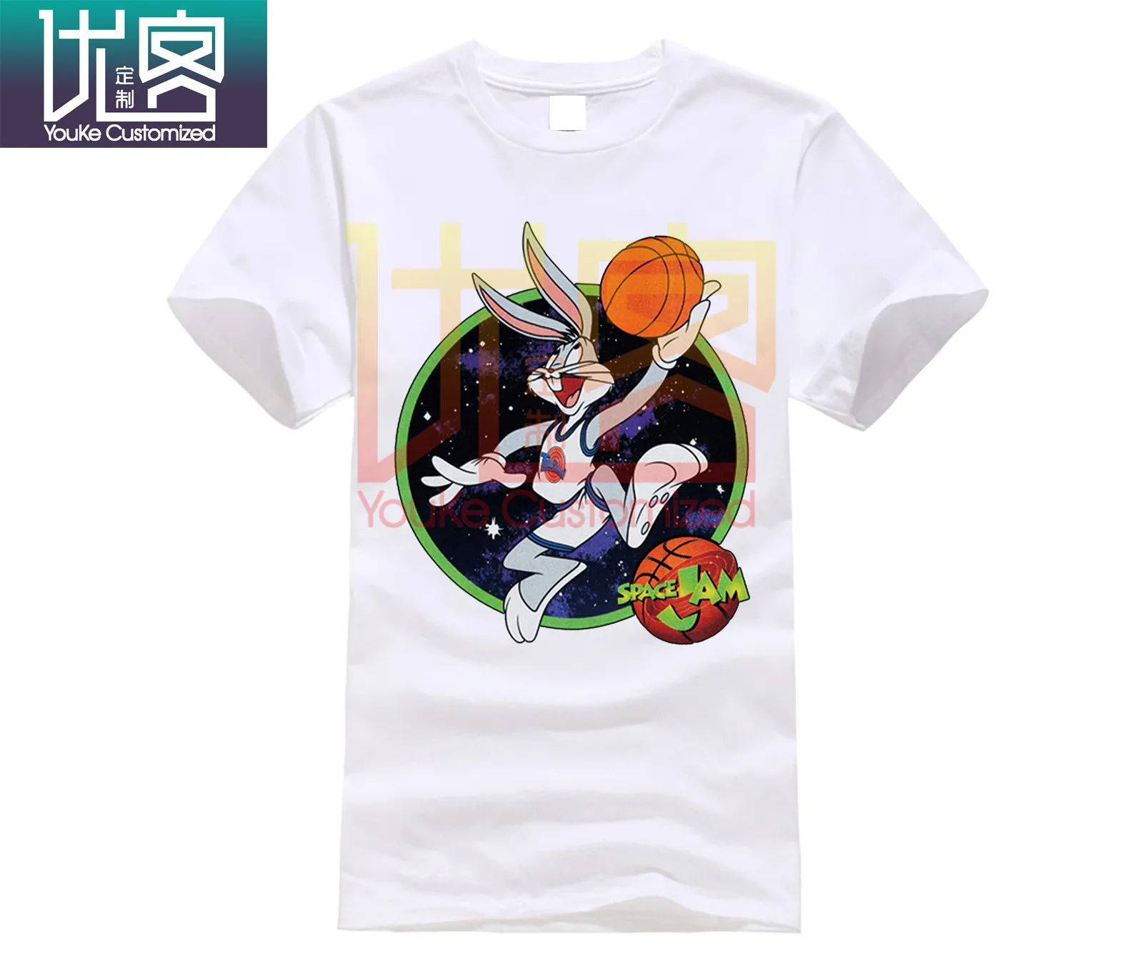 

LOONEY TUNES SPACE JAM BUGS BUNNY T-SHIRT NAVY MENS TUNE SQUAD MOVIE TEE Cartoon t shirt Unisex New Fashion tshirt Loose Size