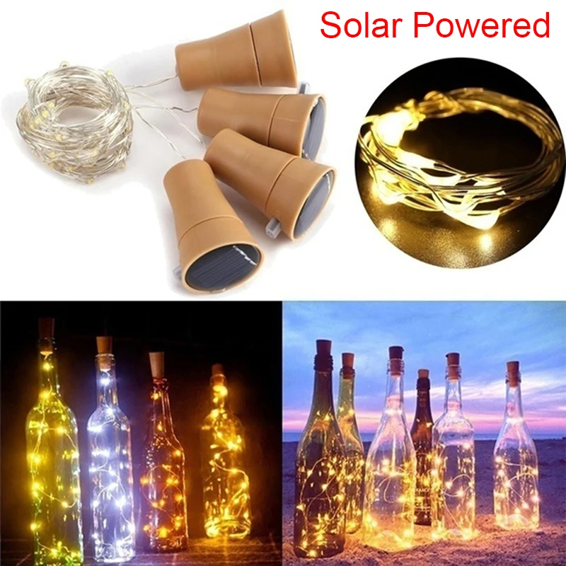 1M/2M Solar Powered Wine Bottle Cork Festival Outdoor Light Garland Lights Outdoor Fairy Light Shaped LED Copper Wire String