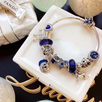

High quality 1:1 100% 925 silver pure blue charm pony robot robot robot robot bills design bracelet freight free