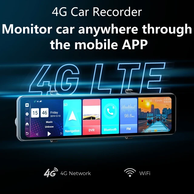 AZDOME Видеорегистратор на Android, 4G, 12 дюймов, сенсорный экран, WiFi, 1080P 1