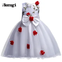 Новое поступление; платье для девочек; платье принцессы Berngi для свадебной вечеринки; одежда для От 3 до 12 лет девочек; детская одежда без рукавов для выпускного бала; цвет белый