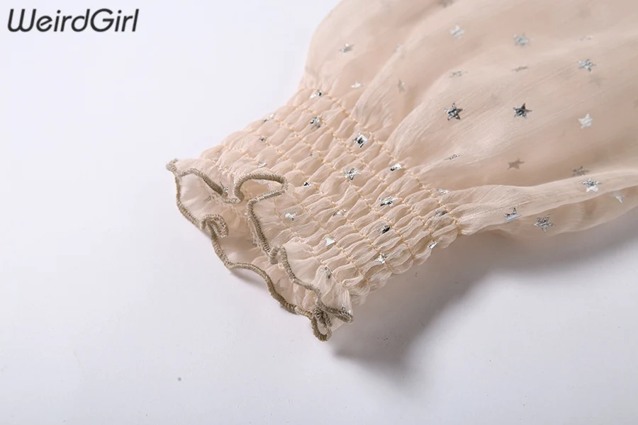 Weirdgirl женские сексуальные футболки с глубоким v-образным вырезом прозрачные тонкие футболки с длинным рукавом Женские Harajuku Модные топы с принтом со звездами Новинка