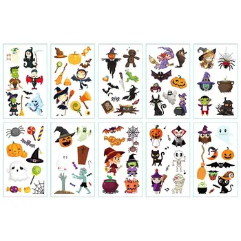 

10Pcs/Set Cute Cartoon Funny Temporary Tattoo Stickers for Halloween Christmas Festival Party Decor Supplies