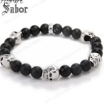 

Obsidian & Skull Beads Bracelet Width:0.8 cm European Rebel Rock Jewelry For Men thomas jewellery
