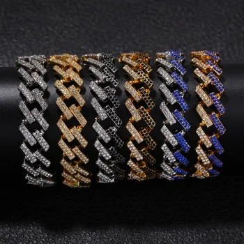 

Hip-hop Cuban Chain 15mm Gold Full Diamond Bar Men's Bracelet Fashion Jewelry Personality Trend Ornaments Gift for Boyfriend