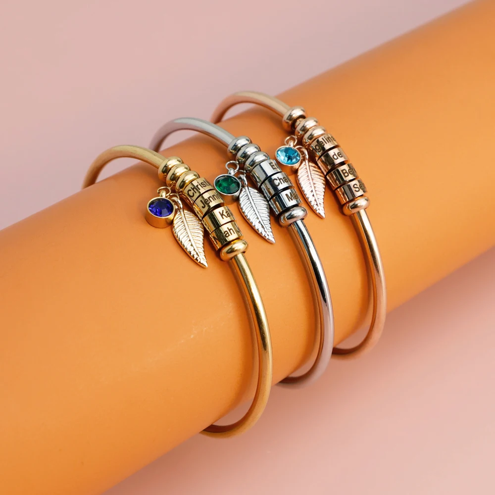 link vip para nome personalizado pulseira com birthstone folha charme ouro rosegold pulseira de aço inoxidável