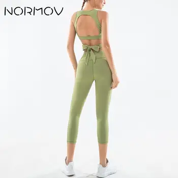 

NORMOV Yoga Set Gym 2 Piece Set Tracksuit Lace Up Workout Sportswear Fitness Bra Leggings Pants Crop Top Haut Jogging