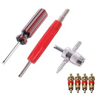 

Dual/Single Head Valve Core Remover Tools 4-Way Tire Repair 4pcs Brass Valve Cores Kit Set