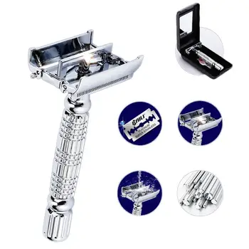 

MeterMall Retro Wet Shaving Twin-bladed Razor Long Handle Butterfly Open Head Shaver With 1 Platinum+ Blades and 1 Mirrored Box