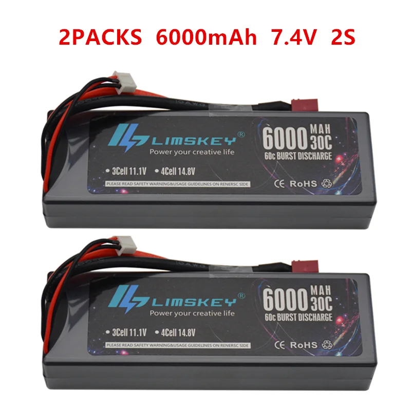 Limskey Lipo Battery 2 шт. LiPo 6000 мА/ч 7 4 В 30C 2S RC Deans Plug для Evader BX Truggy Buggy Helicopt|Детали и