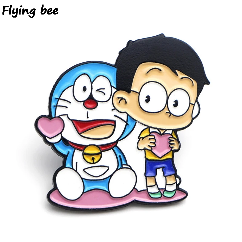 Flyingbee Doraemon брошка мультфильм и булавка милый каваи эмаль шпильки Нагрудный значок броши на булавке булавка для куртки шляпа бижутерия X0448
