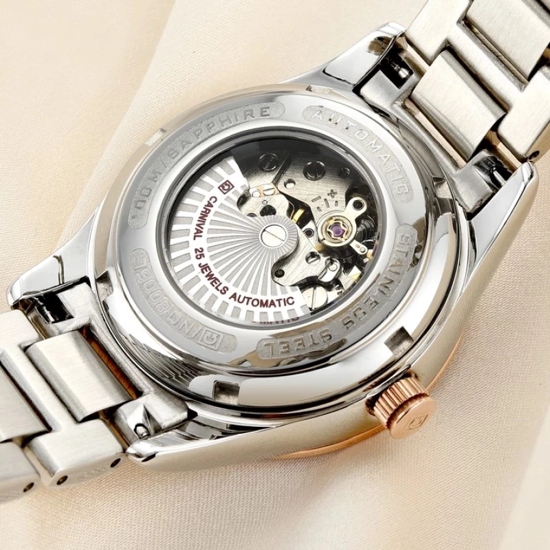 CARNIVAL Brand Mechanical Watches for Women Ladies Luxury Rose Gold Silver Automatic Wrist Watch Waterproof Luminous Reloj Mujer
