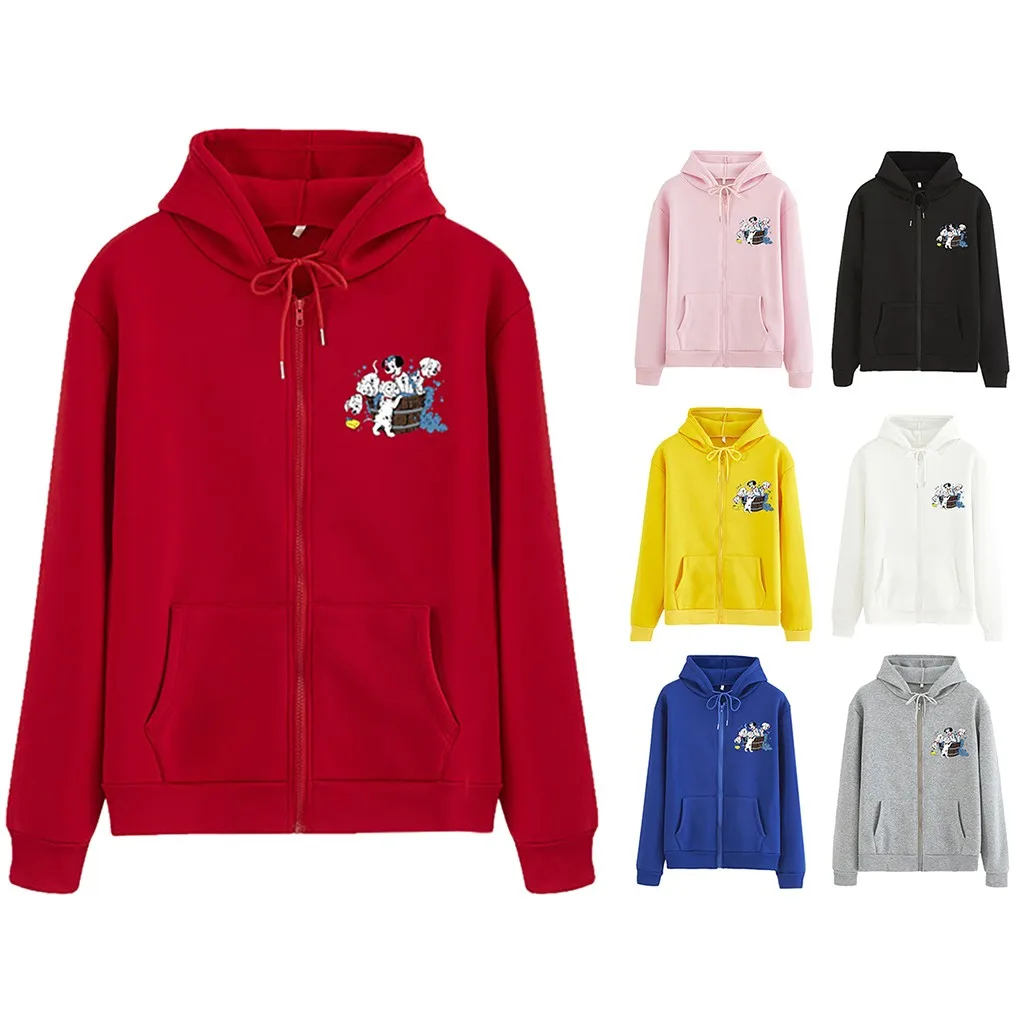 Женский пуловер с капюшоном Модный повседневный Свободный на молнии принтом