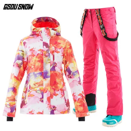 Color 7 GSOU Снежный водонепроницаемый лыжный костюм Женская лыжная куртка брюки Новая женская зимняя уличная лыжная куртка для сноуборда брюки сноуборд наборы - Цвет: Color 7