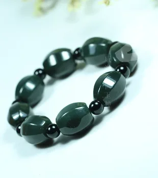 

Natural Hetian Jade Round beads Elastic Bracelet Charm Jewellery Fashion Accessories Hand-Carved man woman Amulet Gift New