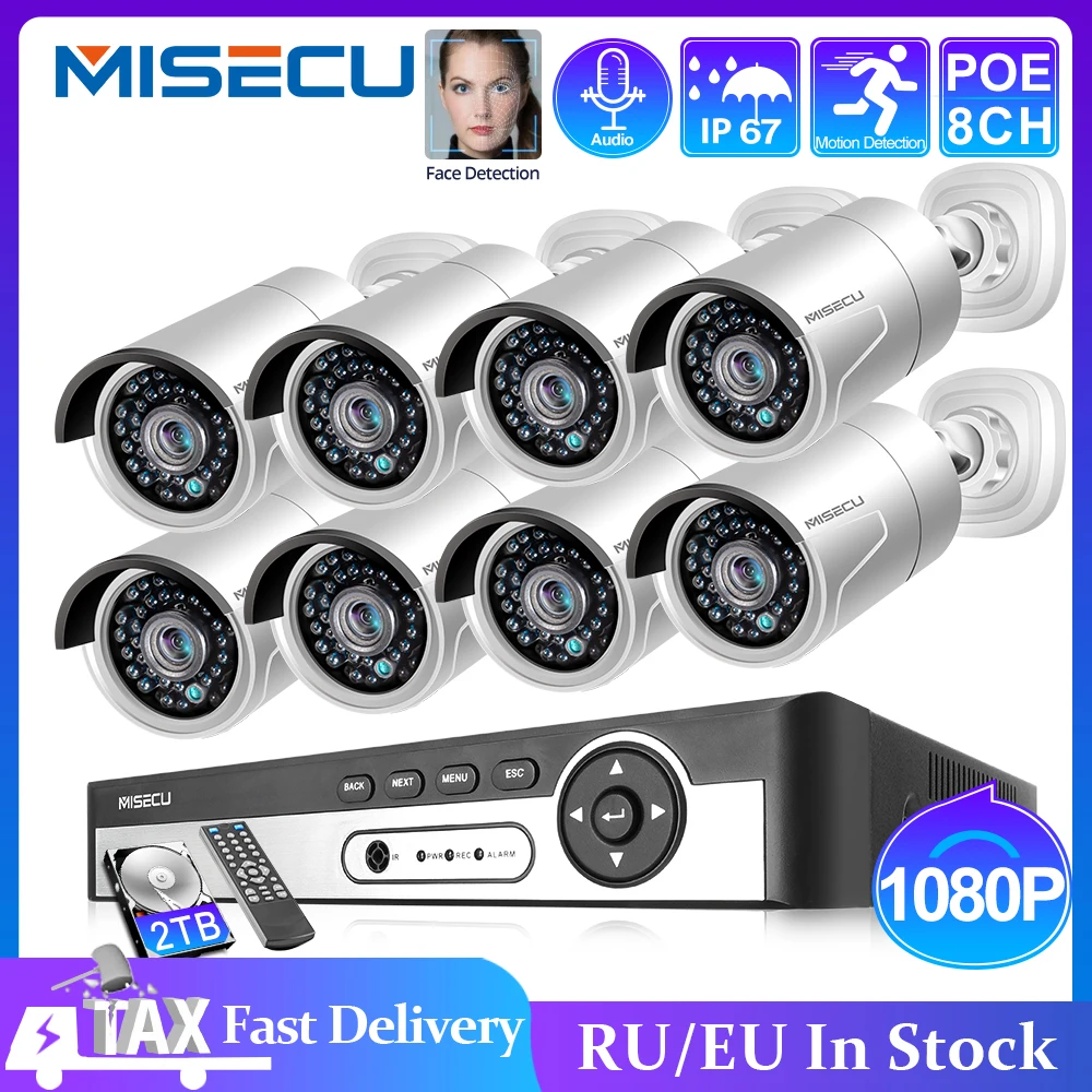 - MISECU H265 8CH 1080P POE NVR CCTV Security System 2MP IR Outdoor Waterproof Audio Record IP Camera P2P Video Surveillance Set