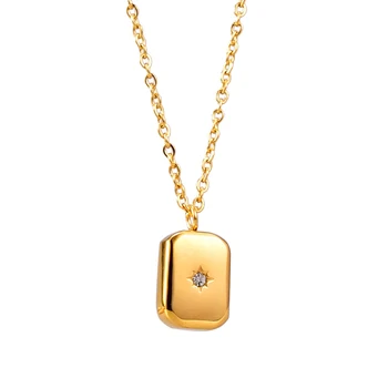 

Hongcheng Jewellery Trendy Sweet Water Drop Long Square Pendant Titanium Steel Gold-plated Necklace Clavicle Chain HC127