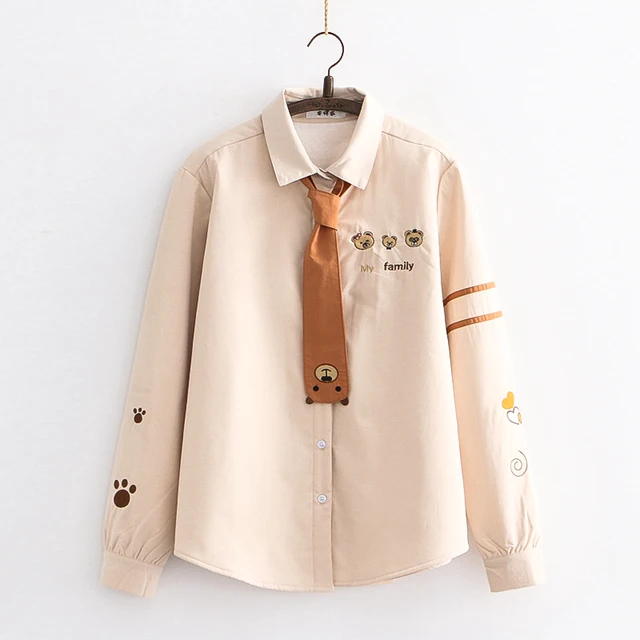 Blusas de lana con bordado de dibujos para mujer, camisas bonitas de manga larga con cuello Vintage, Tops de tamaño, 2021|Shirt| - AliExpress