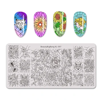 

BEAUTYBIGBANG Rectangle Flower Butterfly Mixed Pattern Nail Stamping Plates Nail Art Image Design Tools Stamp Template Stencil