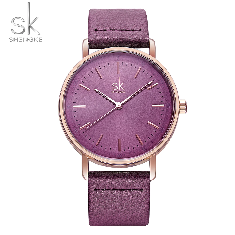 

SK Luxury Brand Women Watches Fashion Big Dial Quartz Wrist Watch Ladies Vintage Design Casual Purple Leather Band Lady Dress