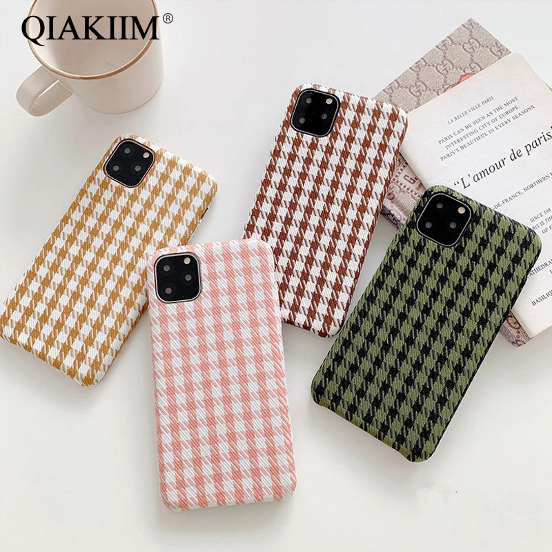 Retro Grid Warm Fuzzy Phone Cases For iPhone 11 Pro Max XS X XR 7 8 Plus Case Fashion Plaid Fabric Lattice Pattern Cloth Cover | Мобильные