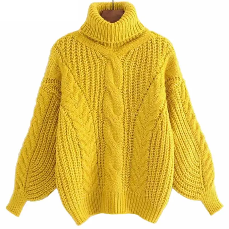 

Autumn Winter Turtleneck Sweater Women Oversize Twisted Knitted Sweaters Casual Warm Lantern Long Sleeve Pullover Sweater