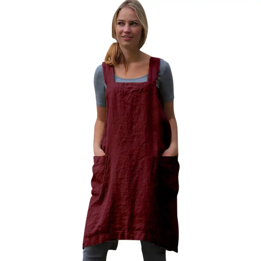 black linen pinafore dress