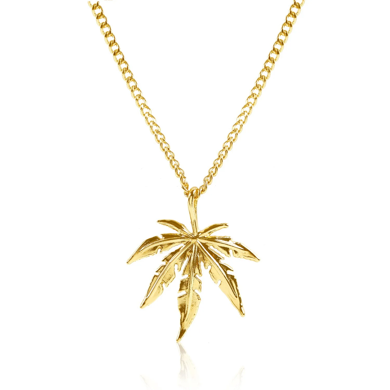 Stainless Steel GOLD Color Zircon Necklace For Women Man Maple Leaf Choker Pendant Engagement Jewelry WA016 | Украшения и