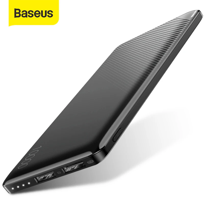 Baseus 10000 мА портативное зарядное устройство тонкая Внешняя батарея двойной USB мини