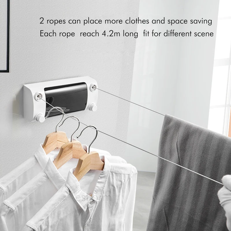 Zerone Clothes Line 2 x 13m Washing Line Wall-Mounted Retractable Double Clothes Drying Line Indoor Outdoor Washing Landry Tool 