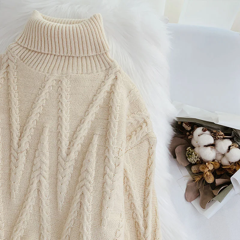 H. SA женский зимний длинный свитер и пуловеры, вязаный свитер с высоким воротом, витое теплое мягкое вязаное платье до колена, Roupa Feminino