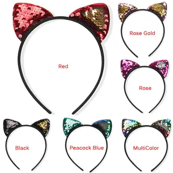 

Glitter Can Flip Sequins Cat Ear Girl Hairband Headband Hair Hoop for Girls Women Cat Ear Hair Bands Halloween Headdress Gifts