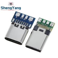 Conector USB 3,1 tipo C, adaptador de receptáculo de enchufe macho/hembra de 24 pines para soldar Cable y Cable de 24 Pines, compatible con placa PCB, 10 Uds.