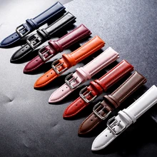 Bracelet de montre en cuir véritable de 12 14 16 18 20 21 22mm, matériau souple, bracelet de montre avec boucle en acier inoxydable de couleur argent