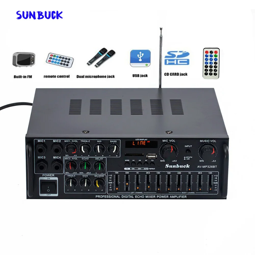 Sunbuck karaoke wzmacniacz dźwięku 2.1 kanał 200W * 2 High