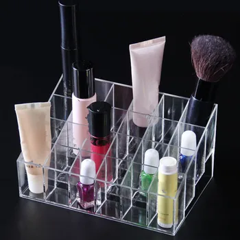 

Transparent 24 Lattices Cosmetic Organizer Sundry Makeup Lipstick Cosmetic Case Make Up Display Box Lipstick Holder Stand