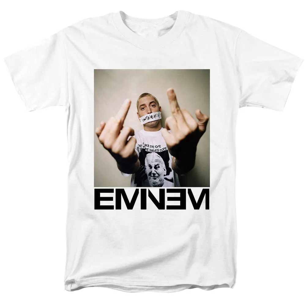 Bloodhoof/новые музыкальные нити, Официальный Eminem тонкий тенистый средний палец, музыкальная белая футболка, Азиатский размер