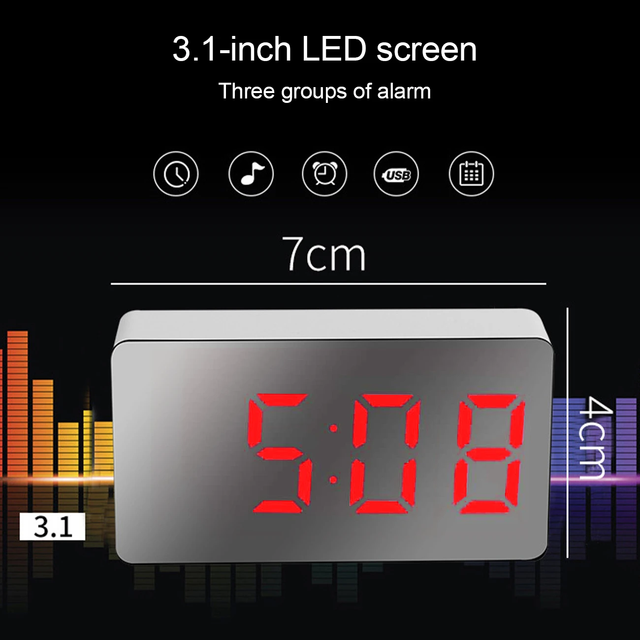 LED Digital Mirror Alarm Clock Mini Clock Multifunctional Snooze