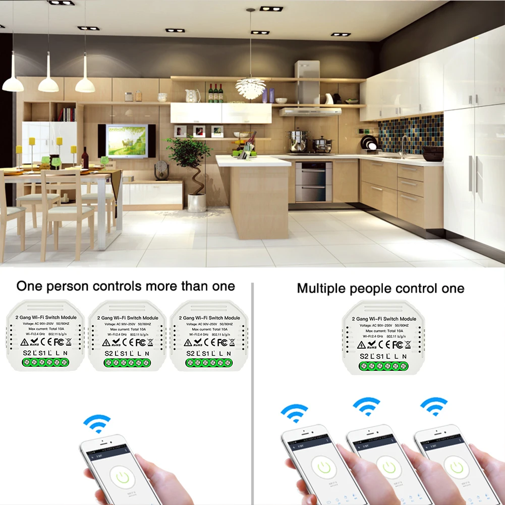 WiFi умный светильник-переключатель Diy модуль Smart Life/приложение Tuya дистанционное управление работает с Alexa Echo Google Home 2 банды 1/2 способ