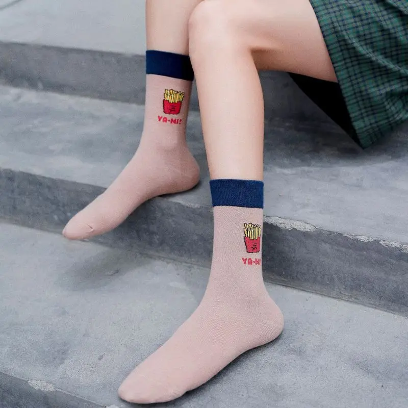 5 пар, женские носки для скейтборда в стиле хип-хоп, носки с мультяшным принтом еды и закусок, 40JF