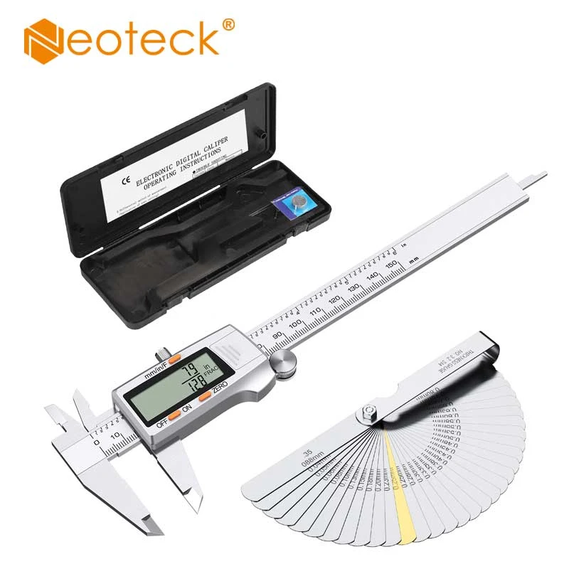 Neoteck 6 inch Digital Caliper and Feeler Gauge Set Stainless Steel Electronic Vernier Caliper