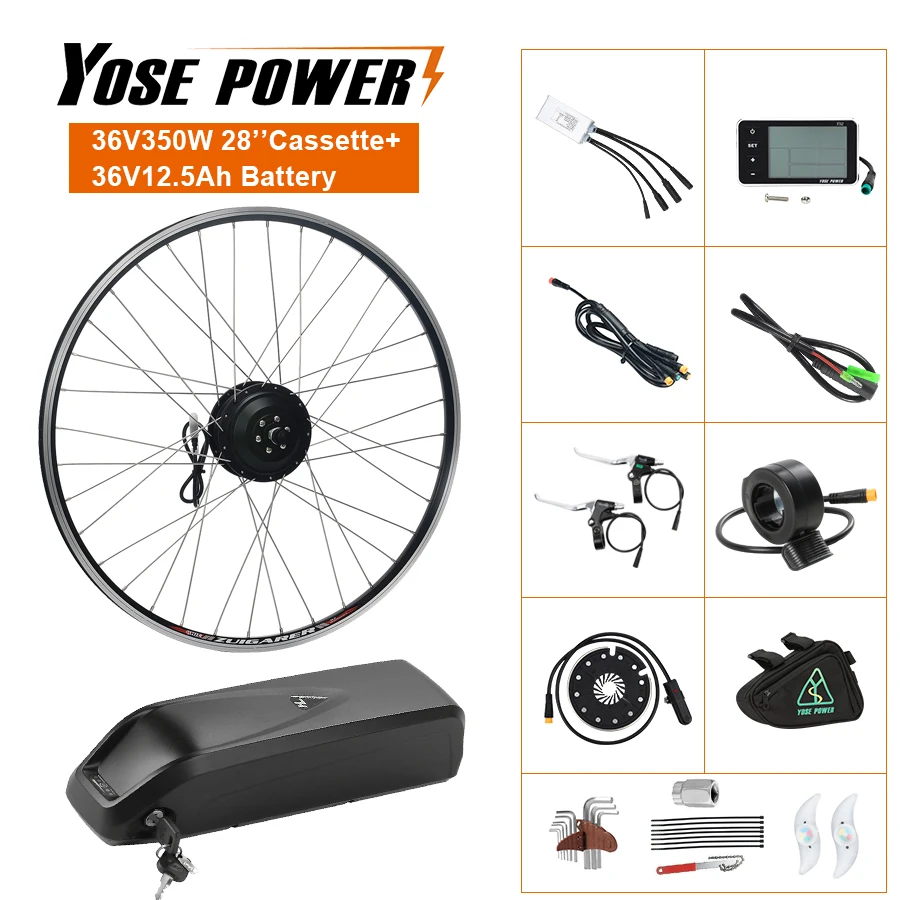 

Electric Bike Kit 36V 350W 28'' (700C) Cassette Rear Hub Motor Wheel with Battery 36V 12.5Ah e BIKE Conversion Kit